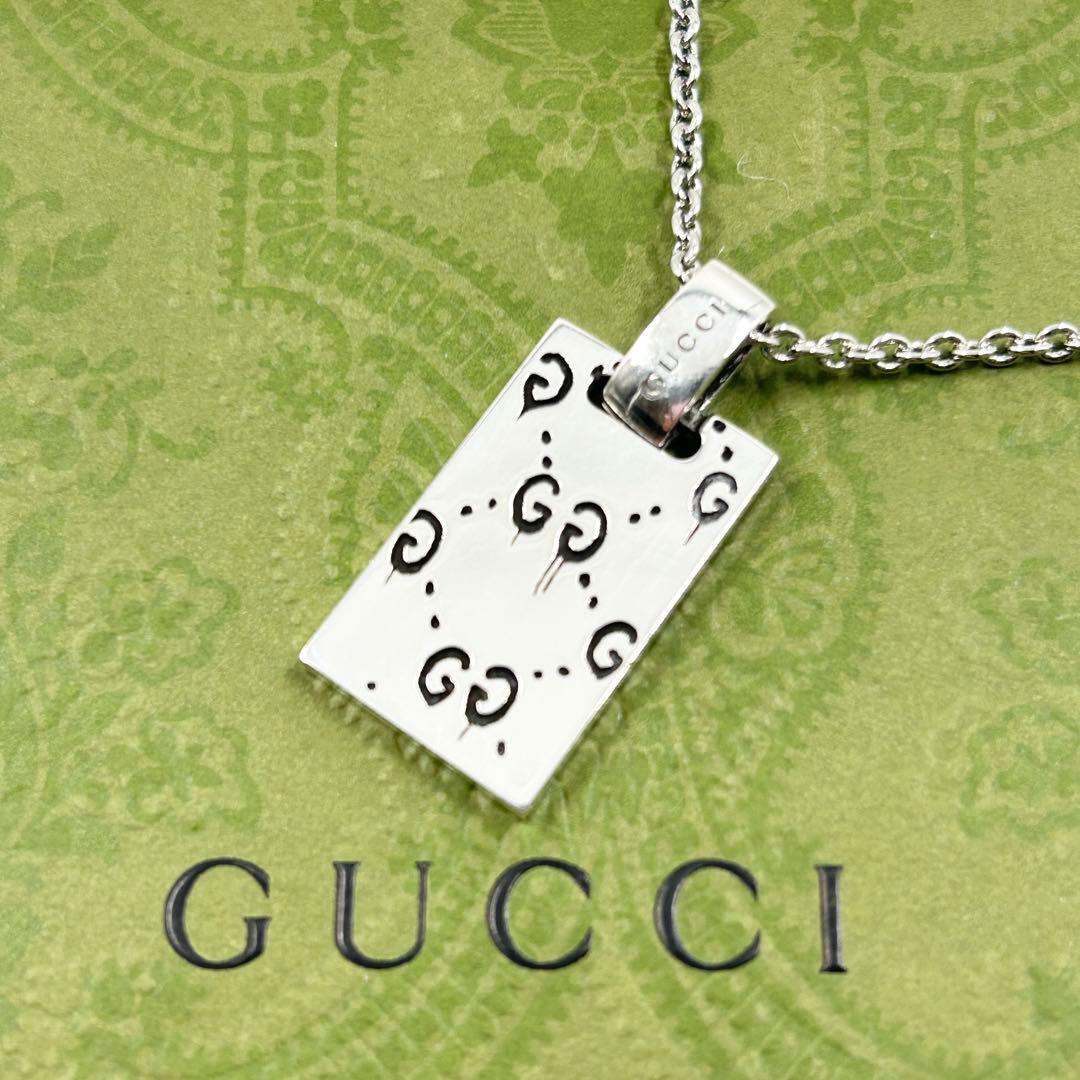 美品✨　グッチ　GUCCI ネックレス　ゴースト スカル　シルバー　スクエア　G