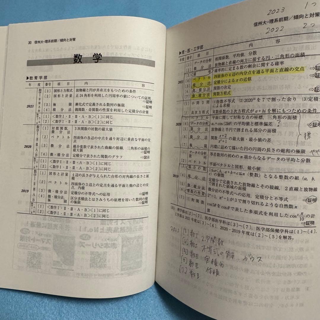 赤本　信州大学　理系　医学部　前期日程　2016年～2024年　9年分