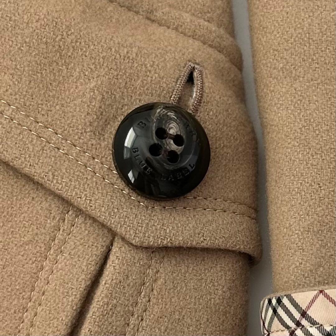 BURBERRY ファー付きロングコート　キャメル　ノバチェック　ベルト　36