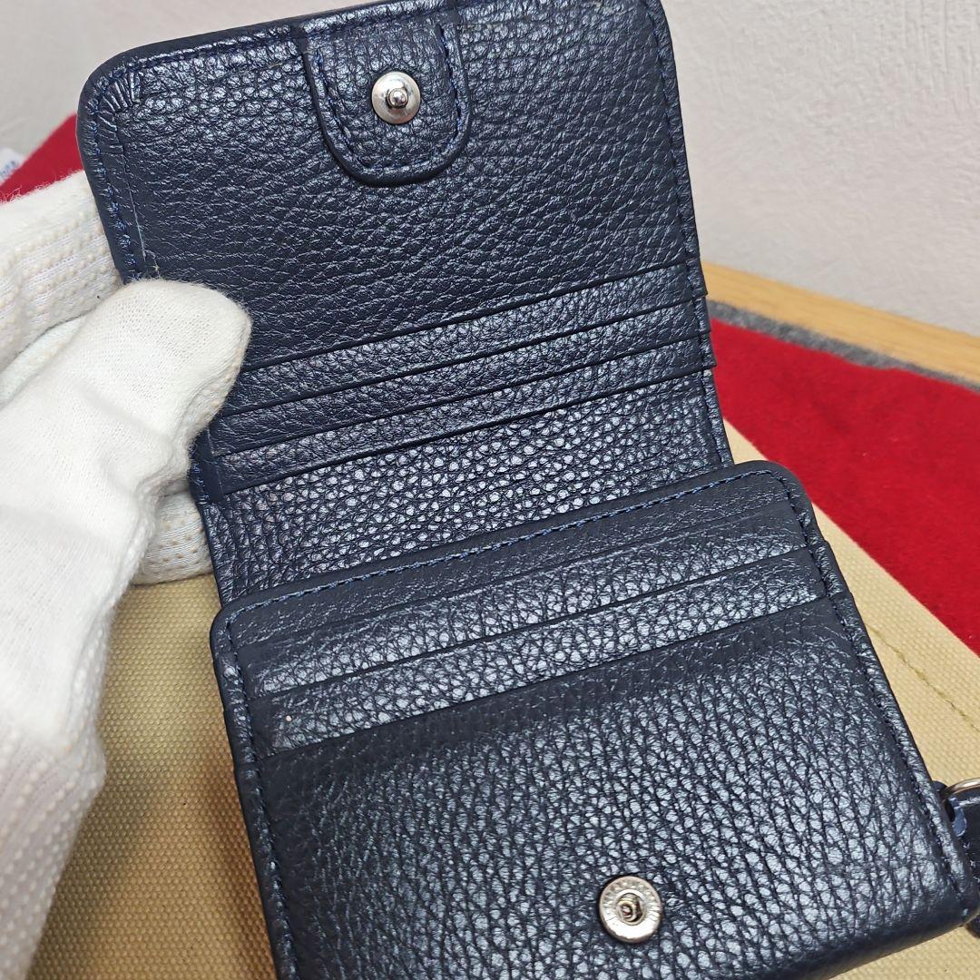 廃盤品 美品 Kitamura コンパクトウォレット 2つ折り 財布 ネイビー