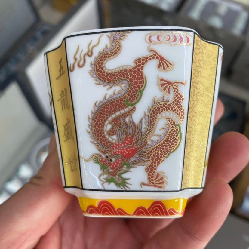 中国茶器 琺瑯彩龍鳳茶杯 カップル杯 主人杯 四方杯 新品未使用