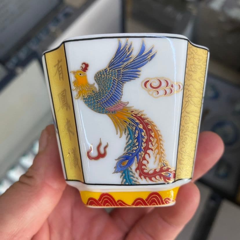 中国茶器 琺瑯彩龍鳳茶杯 カップル杯 主人杯 四方杯 新品未使用