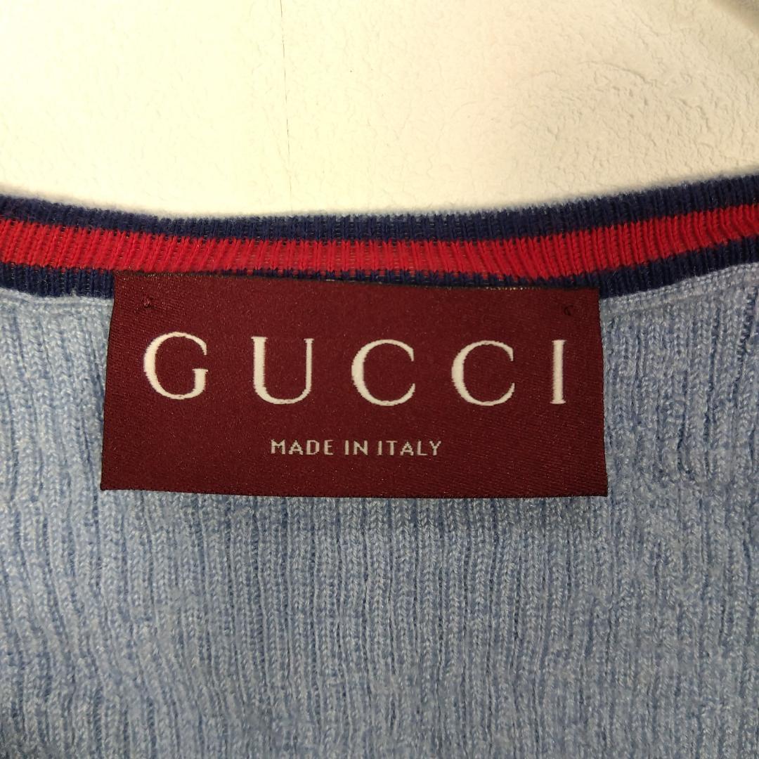 GUCCI ロゴボタン ウールシルク カーディガン　ライトブルー