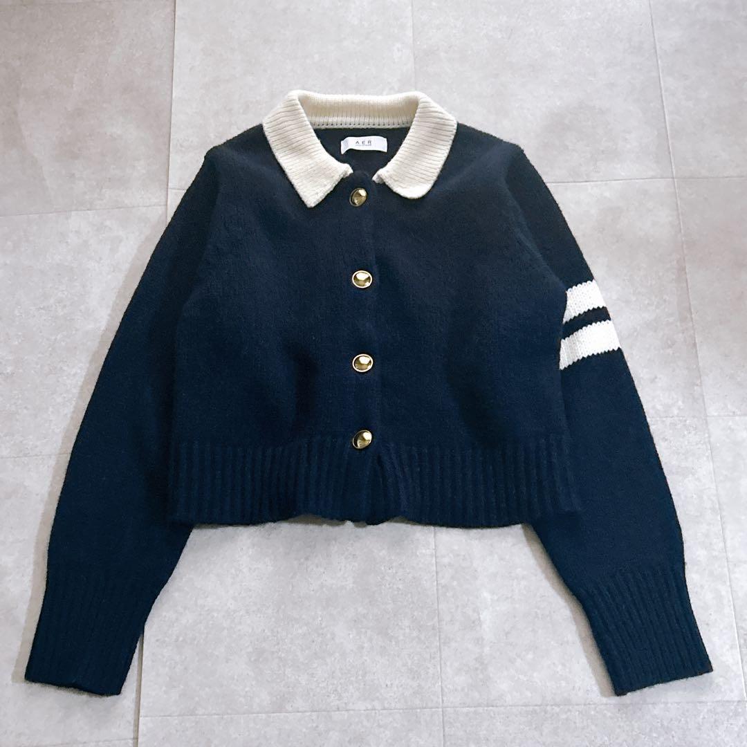 極美品✨ アダムエロペ 【WEB限定】ポロニットカーディガン 紺 近年 完品
