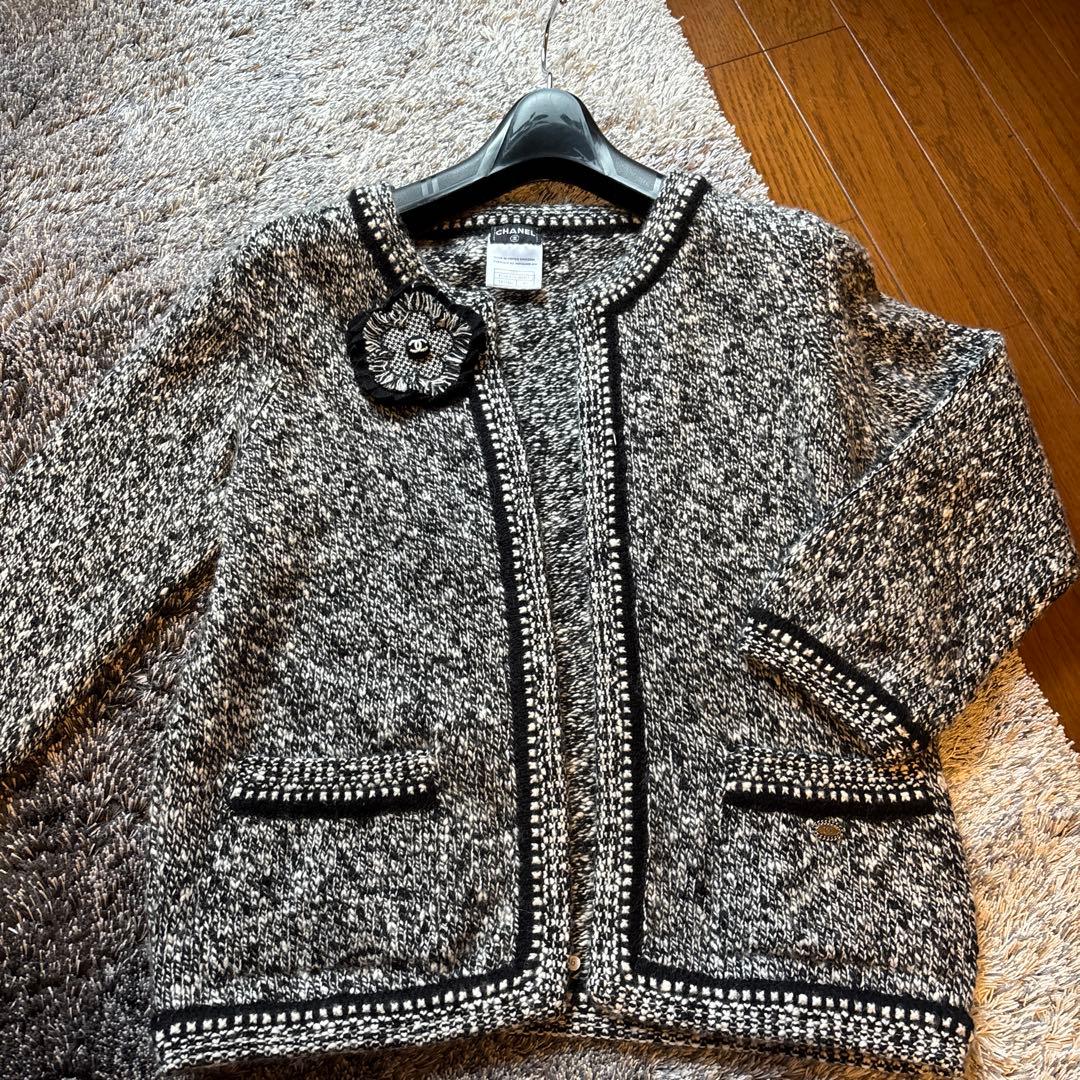 みか。CHANEL ツイードカーディガン グレー・ブラック　42