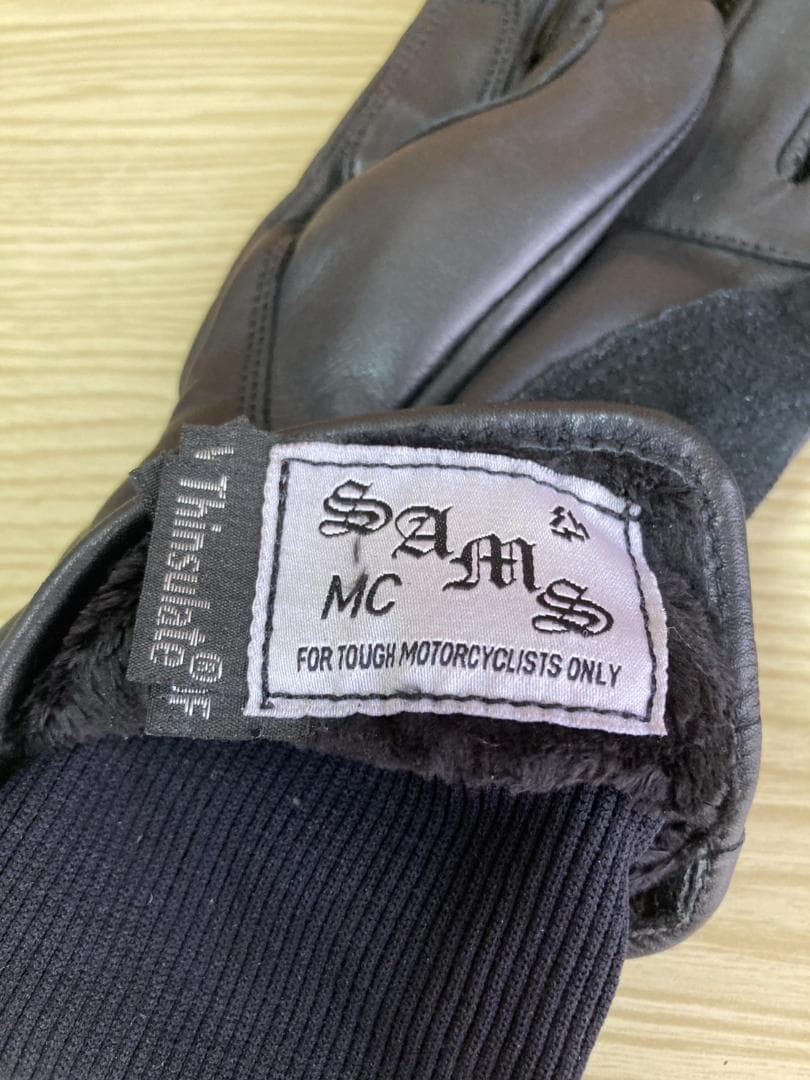 SAMS レザーグローブ 新品・未使用 手袋 ロゴプリント 黒手袋 Sサイズ