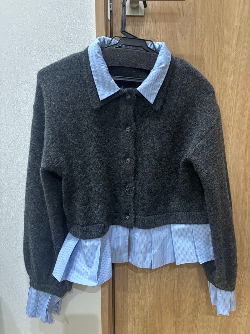 トップス shirt docking pleats frill cuffs knit CD