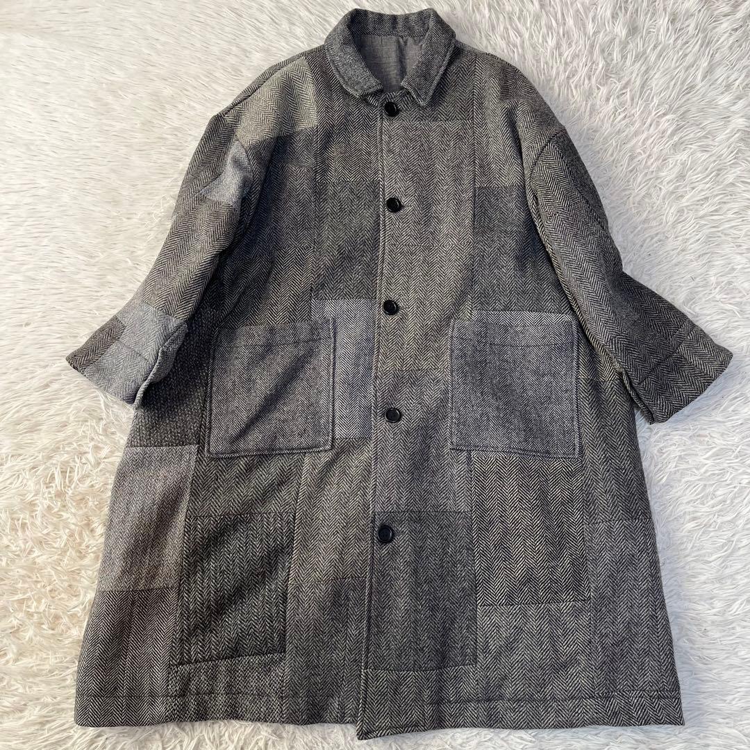 【美品】パーリッシィクラシスク　ハリスツイード　パッチワーク　ステンカラーコート