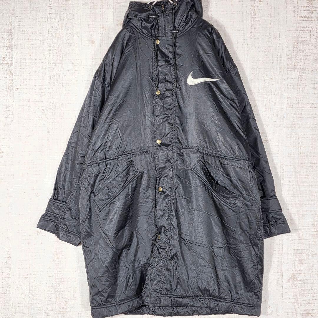 希少XL✨️NIKE ナイキ ベンチコート 裏ボア ビッグロゴ 90s 黒