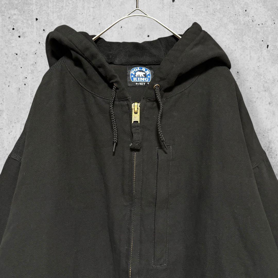 90sヴィンテージ中綿ダック地アクティブジャケットパーカーブラック肉厚古着2XL