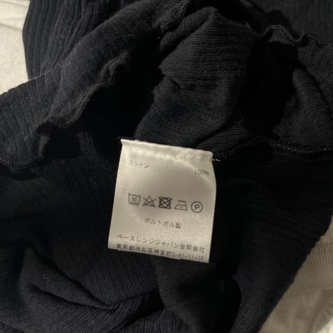 BASERANGE フリルネック 黒 半袖 Tシャツ ベースレンジ