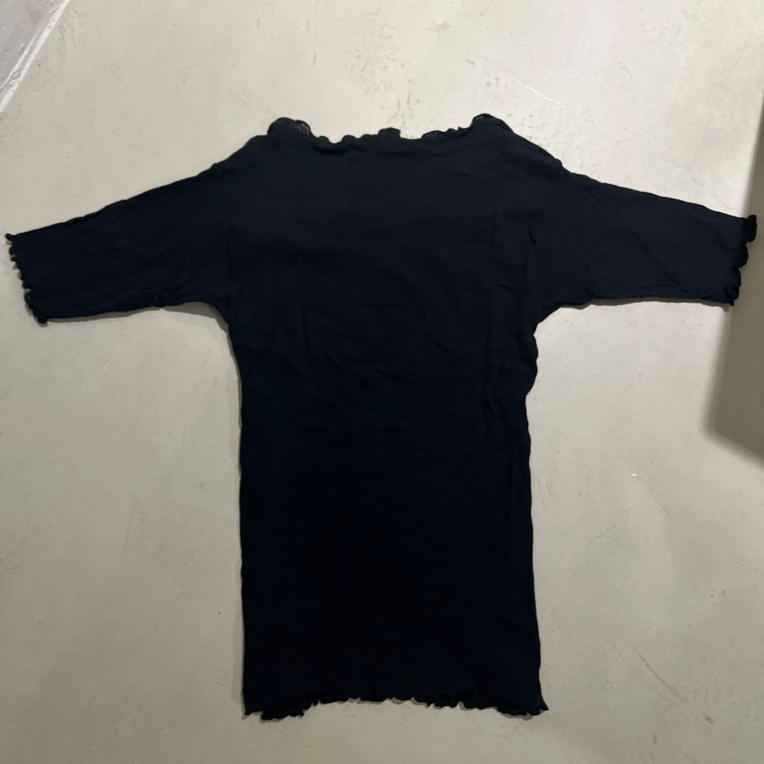 BASERANGE フリルネック 黒 半袖 Tシャツ ベースレンジ