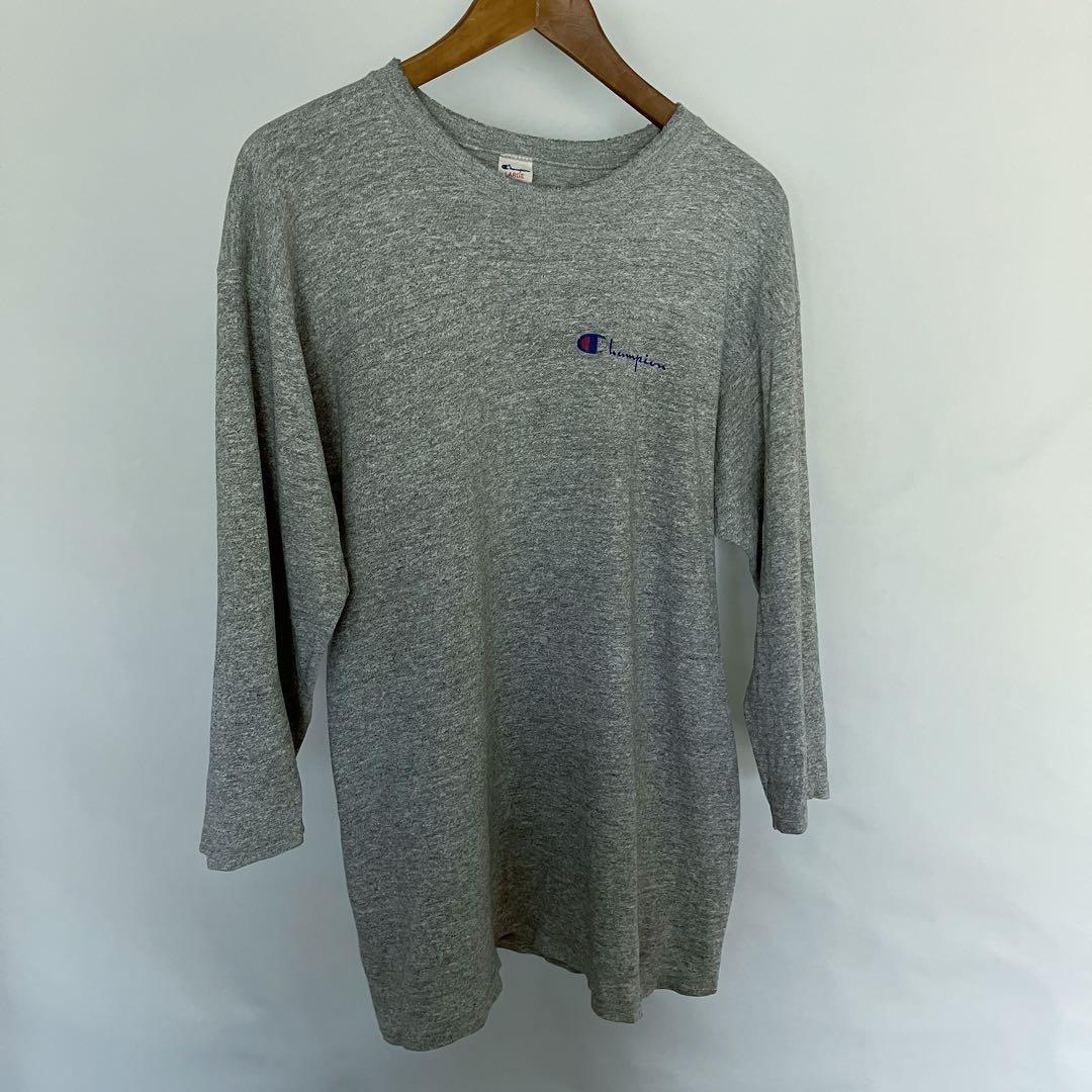 希少 80s トリコタグ チャンピオン フットボールTシャツ 霜降りグレー L