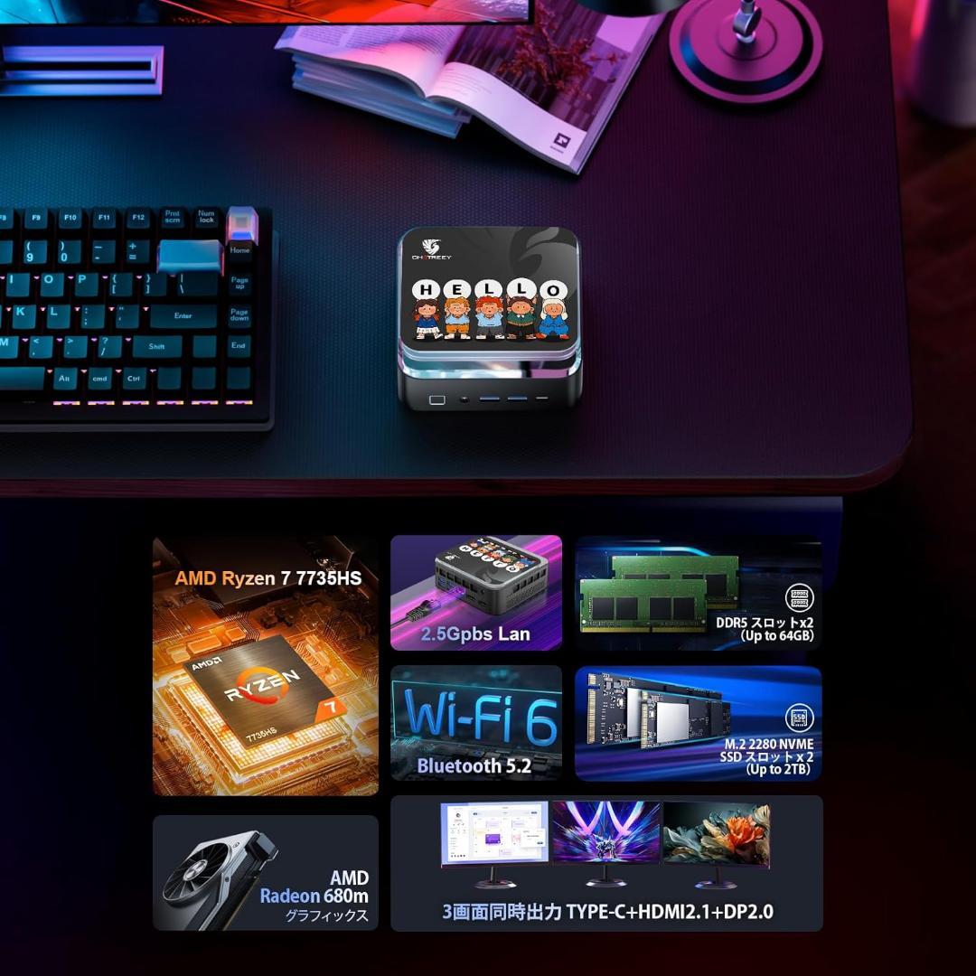 ミニPC Ryzen 7 7735HS 8コア/16スレッド 最大4.75GHz