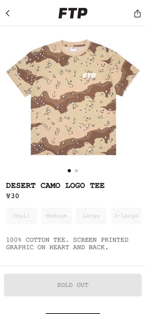FTP DESERT CAMO LOGO TEE XL新品未使用