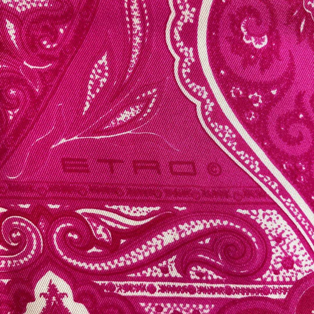 期間限定値下：ETRO シルクスカーフ ペイズリー柄 ピンク フリンジ付き
