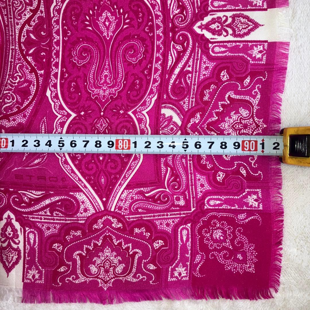 期間限定値下：ETRO シルクスカーフ ペイズリー柄 ピンク フリンジ付き