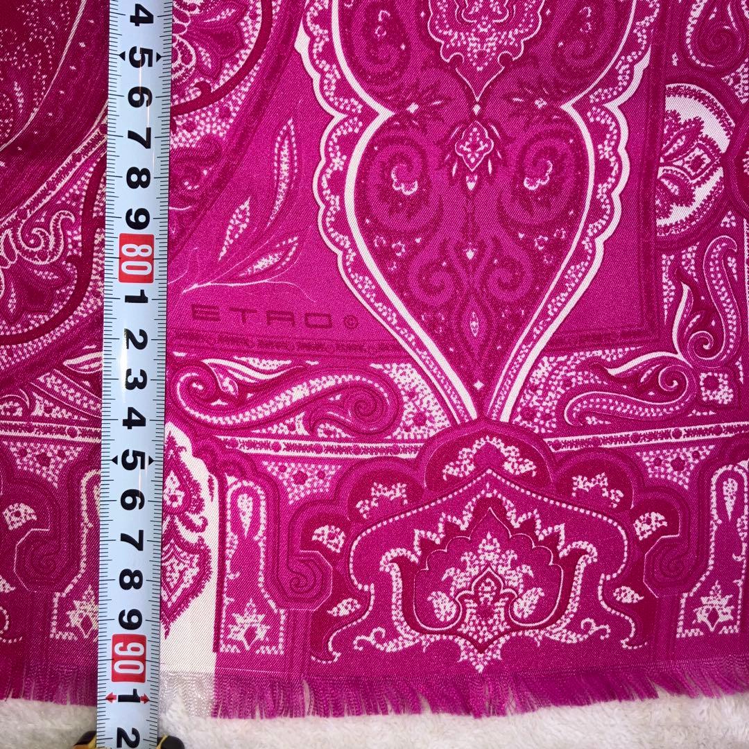 期間限定値下：ETRO シルクスカーフ ペイズリー柄 ピンク フリンジ付き