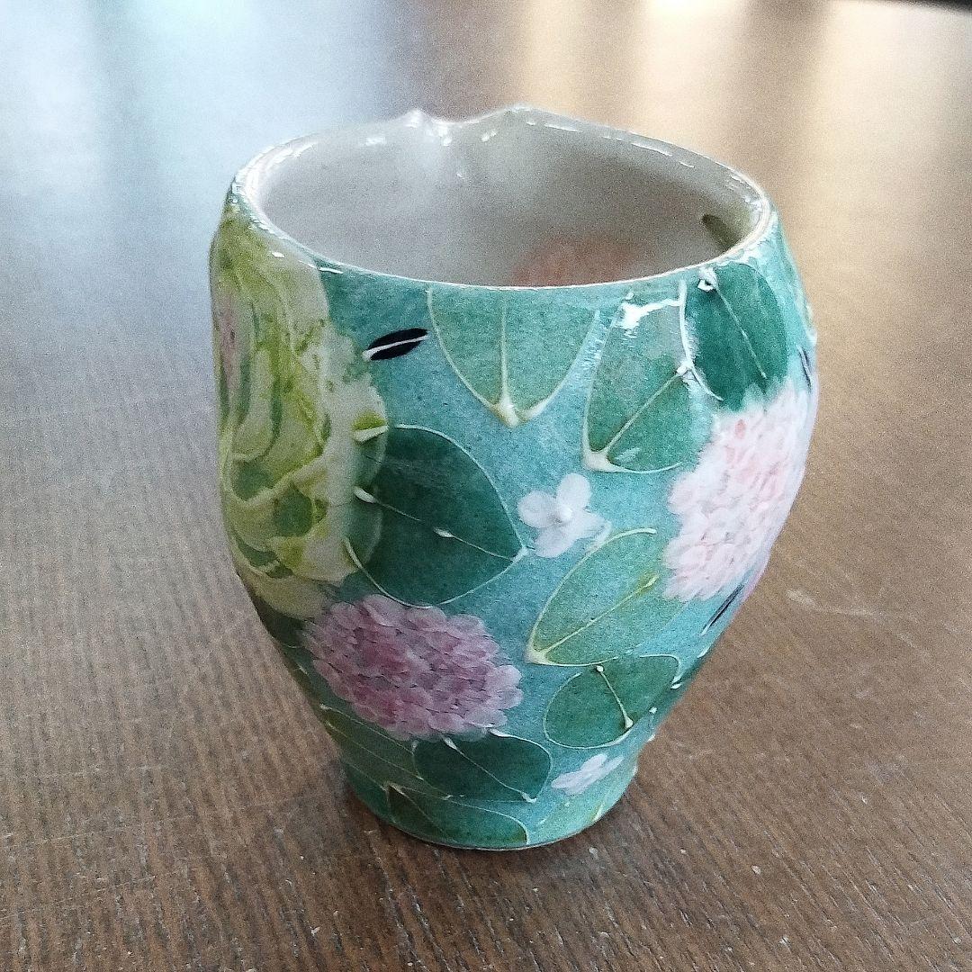 【新品・未使用】工房ゆずりは　緑彩ローズ　片口　瀬戸焼　陶器　お酒　贈り物