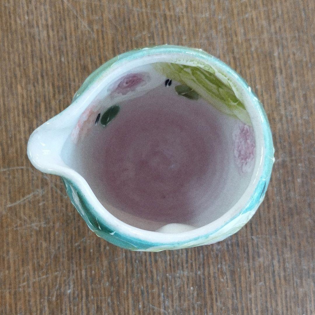 【新品・未使用】工房ゆずりは　緑彩ローズ　片口　瀬戸焼　陶器　お酒　贈り物