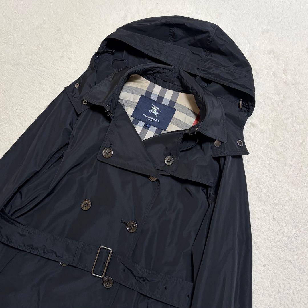 美品 バーバリー フーデット トレンチコート ポリエステル ブラック サイズ L