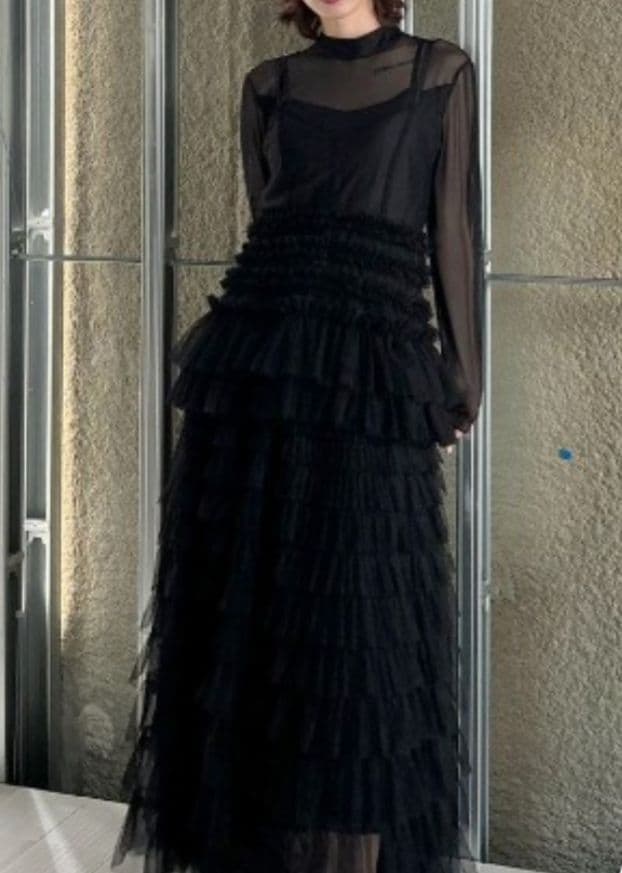 アメリ ヴィンテージ BLACK TULLE RAFFLE CAMI TOP
