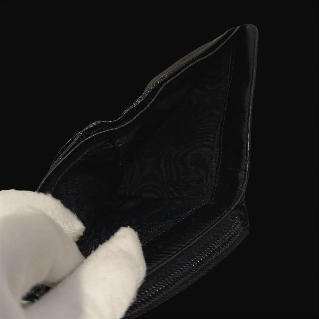 人気‼️PRADA NYLON サフィアーノレザー 二つ折り財布 三角ロゴ 黒