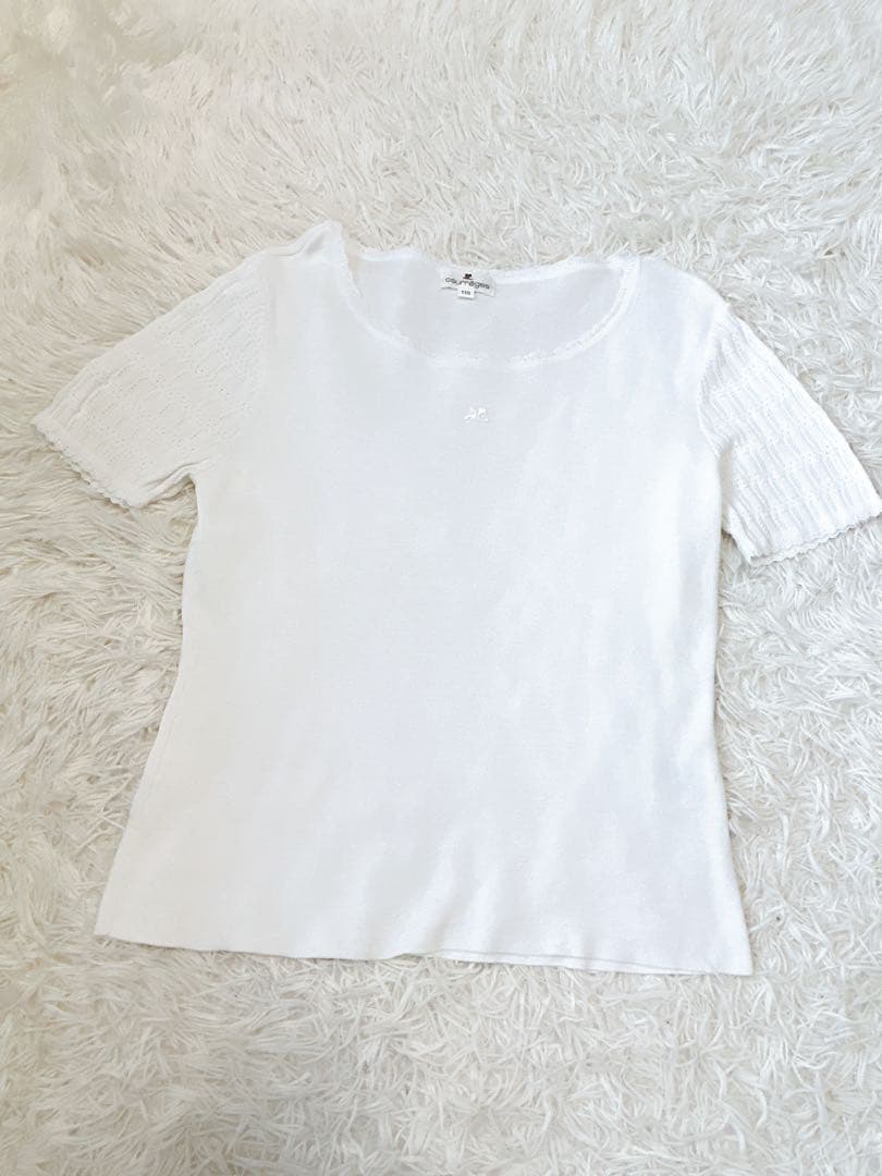 爽やか✨Courreges ポイントロゴ アンサンブル ニット 白 11 透かし