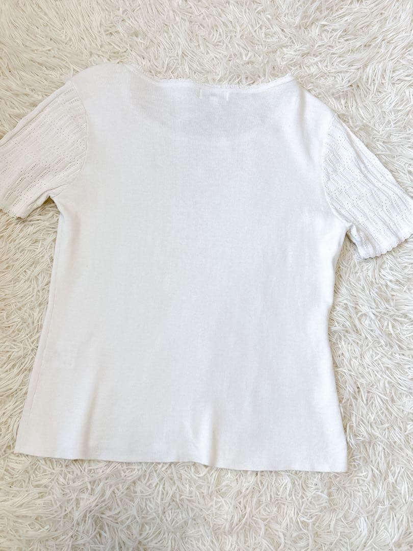 爽やか✨Courreges ポイントロゴ アンサンブル ニット 白 11 透かし