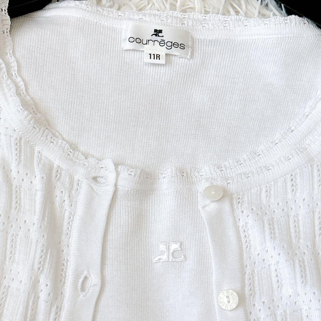 爽やか✨Courreges ポイントロゴ アンサンブル ニット 白 11 透かし