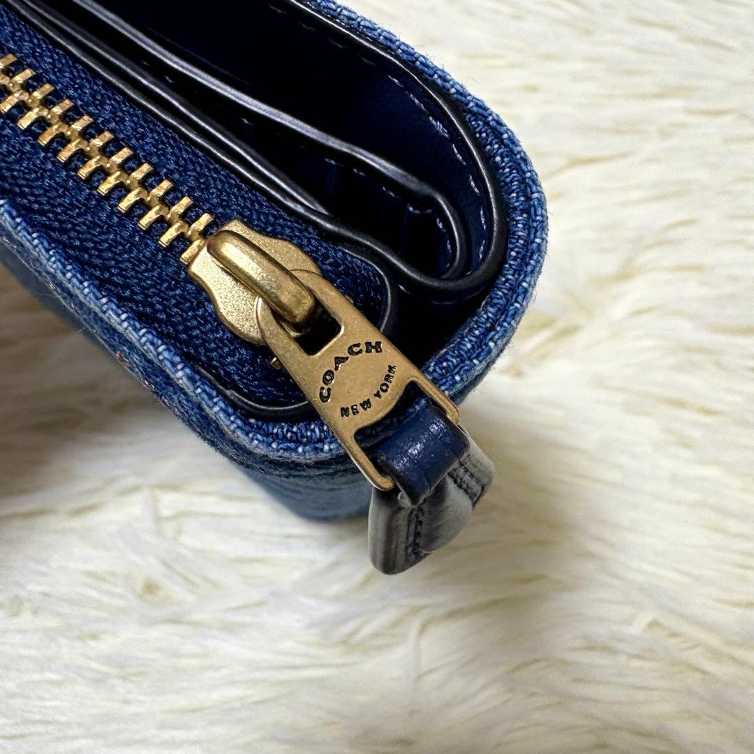 極美品 COACH　財布　デニム　ブルー　ビルフォード　ウォレット cロゴ 近年