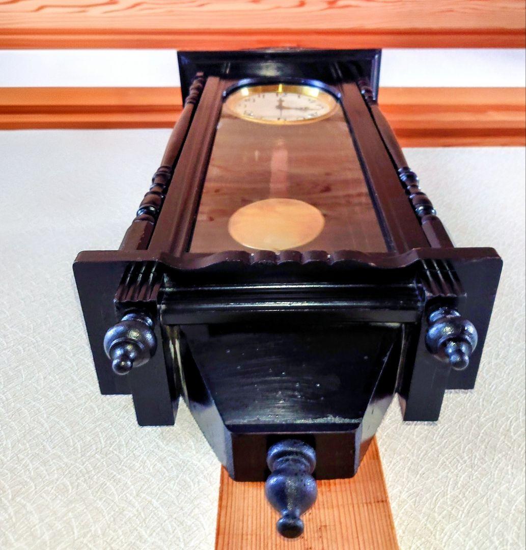 〈完動・美品〉黒漆塗り　装飾両柱型　ゼンマイ振り子時計 （メーカー不明）古時計