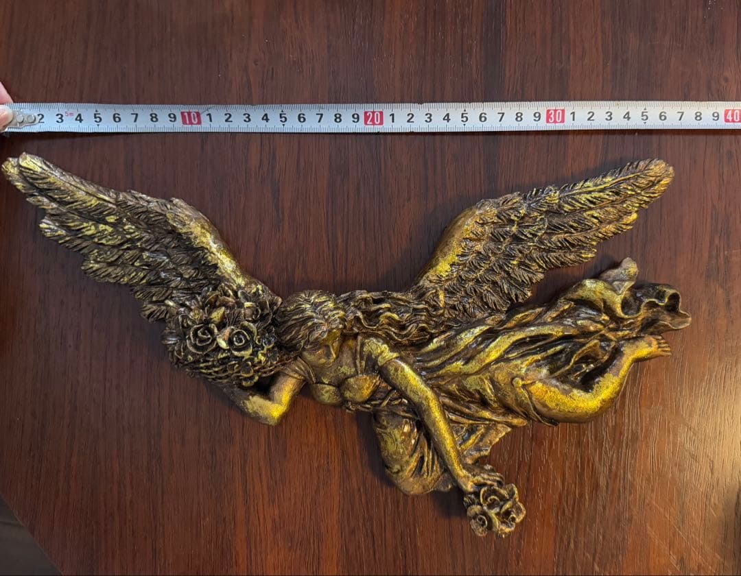 【欧州産】天使さまの金色彫刻 @約40cm 壁掛けもOK