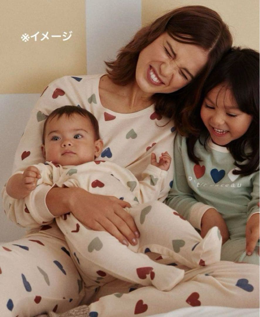 新品 未使用 プチバトー レディース S 長袖 パジャマ ハートミルキー