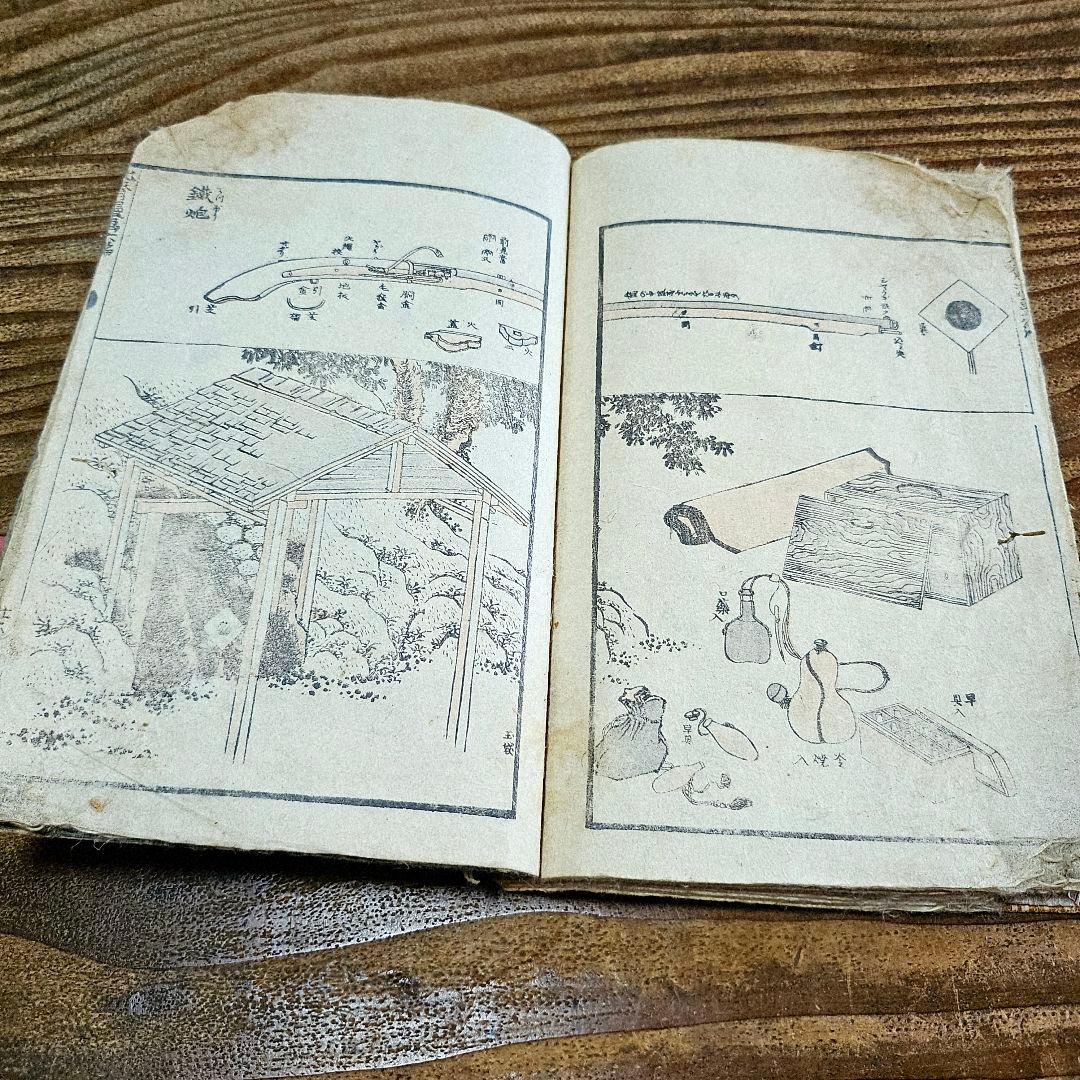 to9555 古い和本 葛飾北斎 『北斎漫画 六編』 木版画 浮世絵 古書古文書