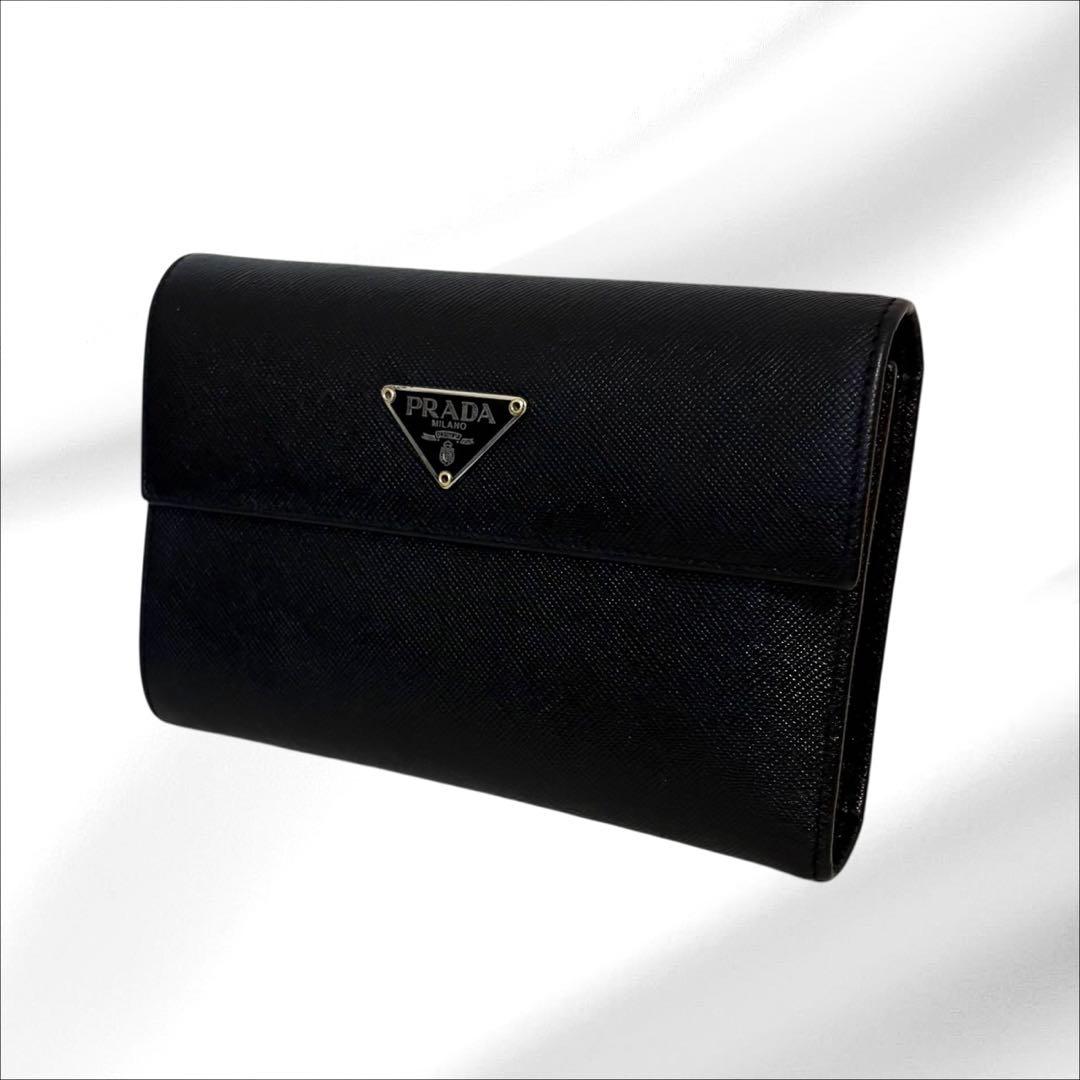 極上美品✨ プラダ PRADA 三つ折り財布 三角ロゴ サフィアーノ ブラック
