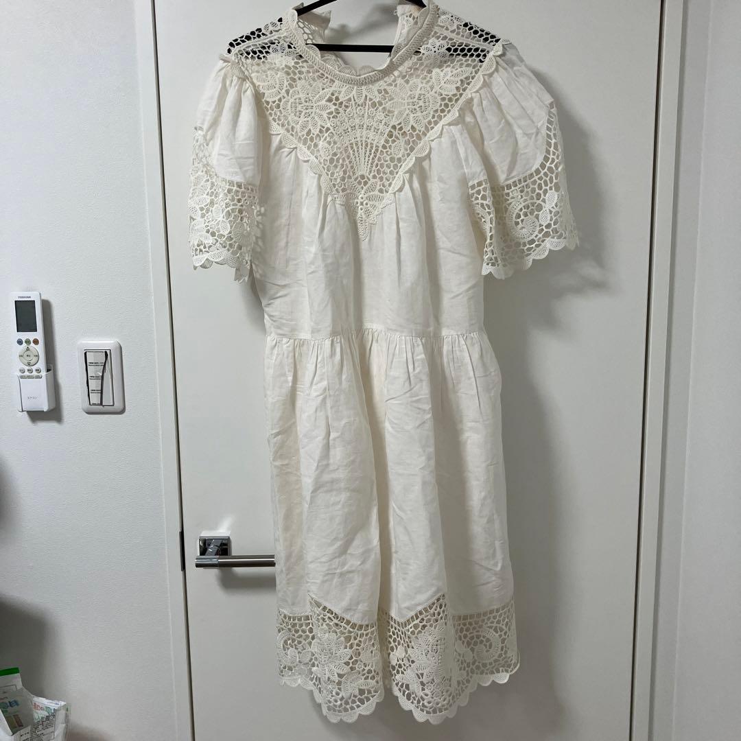 ULLA JOHNSON 膝丈ワンピース　刺繍　ウラジョンソン　白
