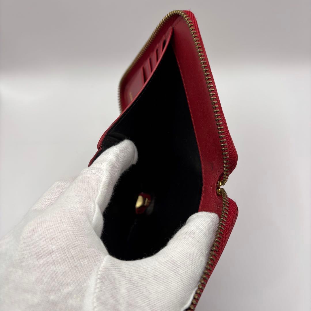 美品　comme des garcons 二つ折り財布　レッド　ラウンドジップ