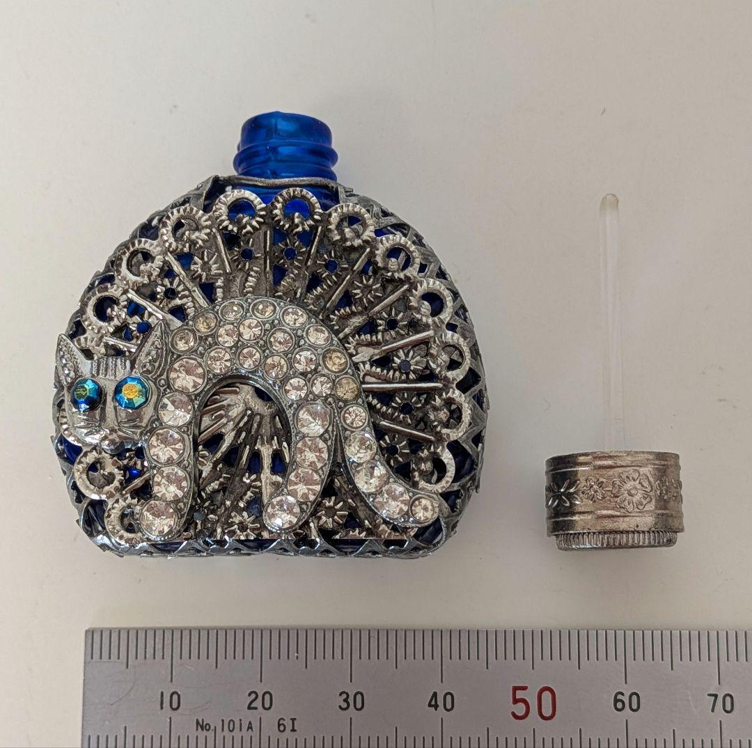 チェコ 香水瓶 コバルトブルー シルバーカラー ネコちゃん ヴィンテージ