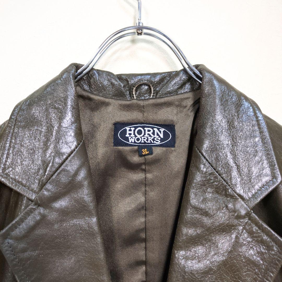 HORN WORKS　ホーンワークス　レザーテーラードジャケット　深緑　カーキ