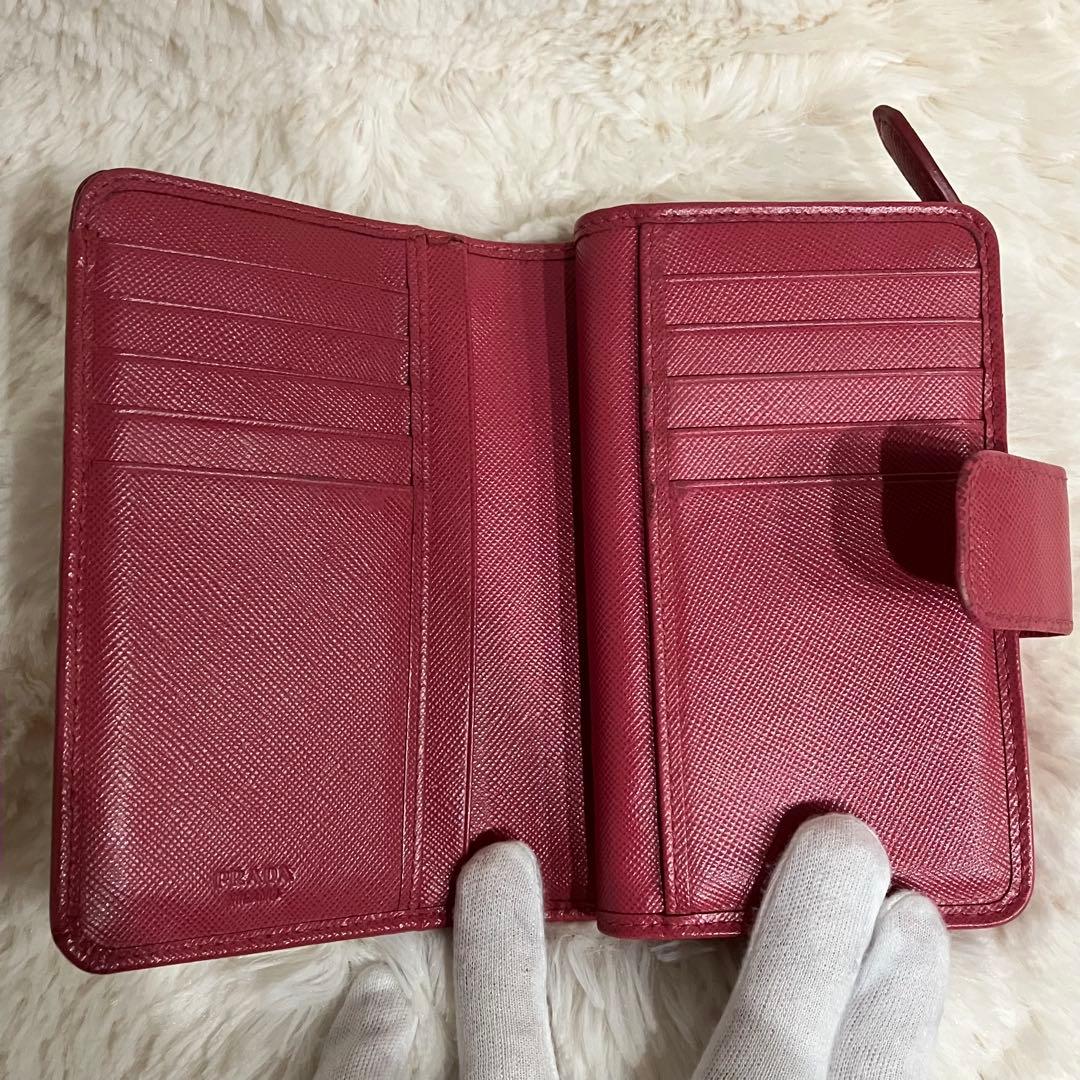 ✨美品・箱付✨ PRADA 二つ折り財布 サフィアーノレザー ピンク 折りたたみ