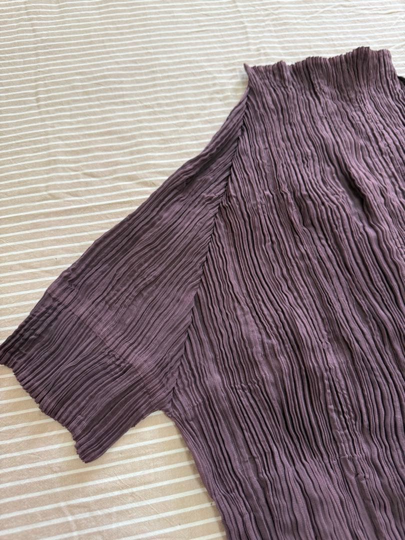 黒紫　issey miyakeリバーシブルプリーツハイネック 半袖Tシャツ