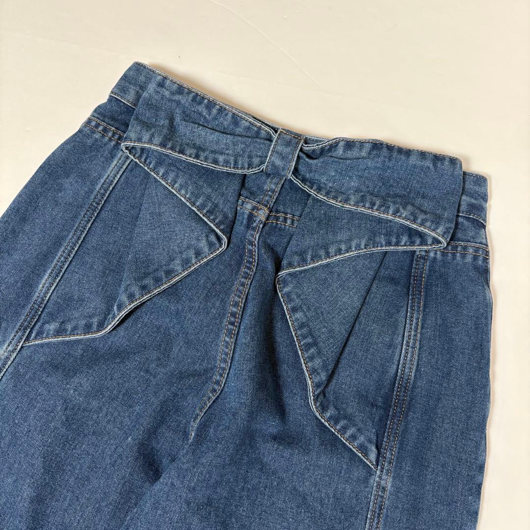 【極美品】Frene バックリボンデザインデニムパンツ　ブルー　M