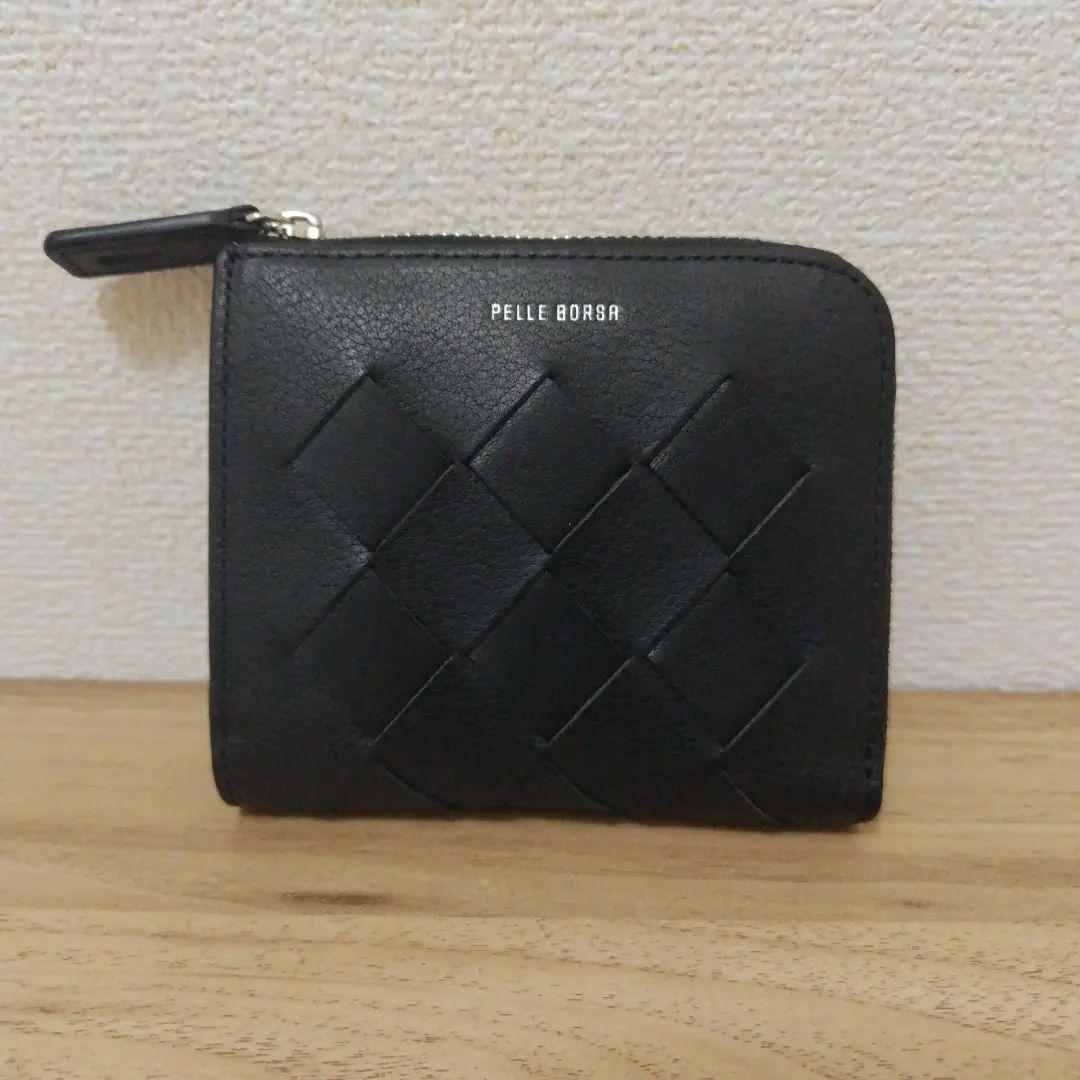 【美品】PELLE BORSA ブラック二つ折り財布