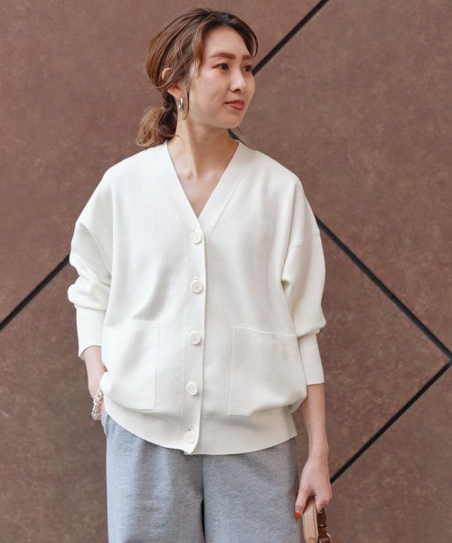 スピックスパン（Spick＆Span）ダブルジャガードビッグカーディガン　白
