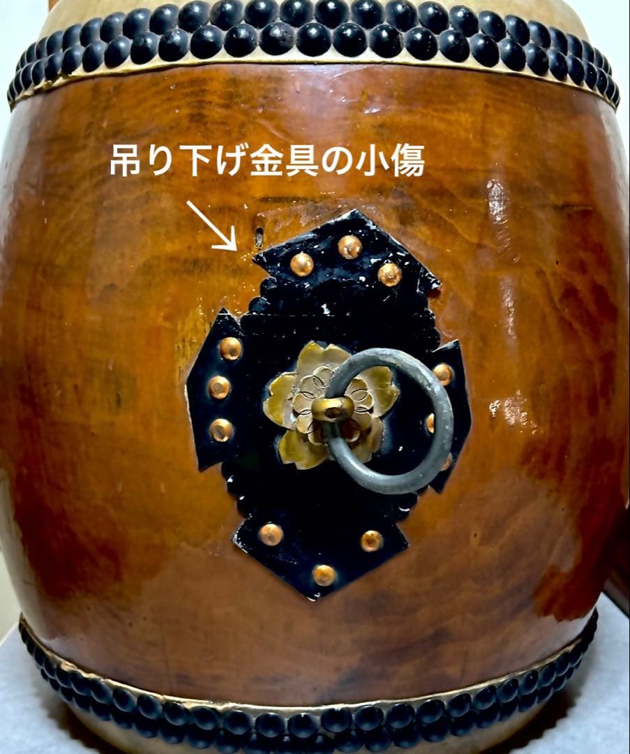 【値下げ✨和太鼓】長胴太鼓1尺1寸　天然木くり抜き胴（台座付き）