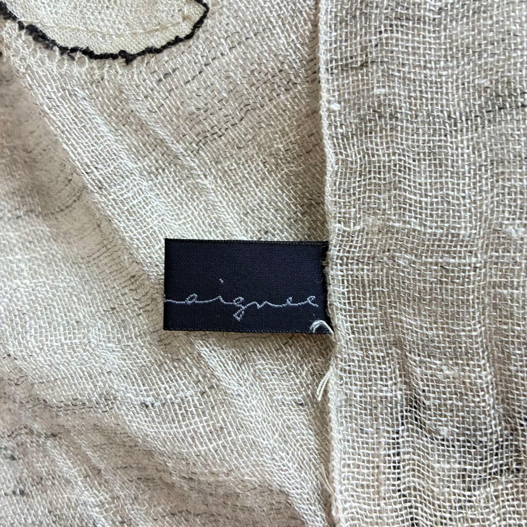 1-18.美品 Fil D'araignee リネンストール　フラワー　グレー系