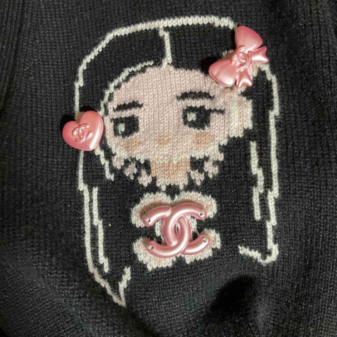 シャネル⭐︎CHANELブラックピンクジェニー着用イラストカーディガン