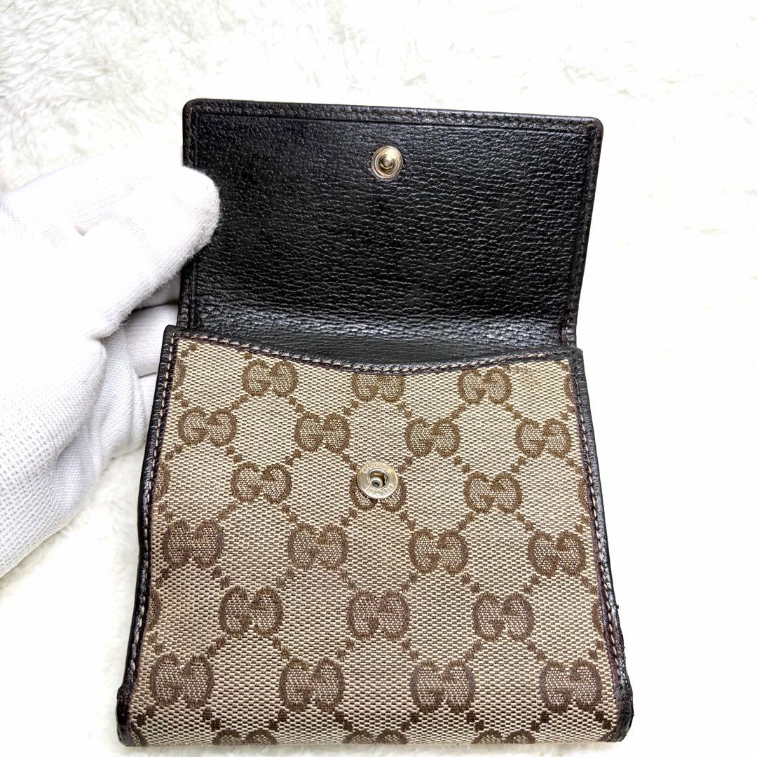 良品 GUCCIグッチ GGキャンバスWホック 折り財布 シェリーリボン　箱付