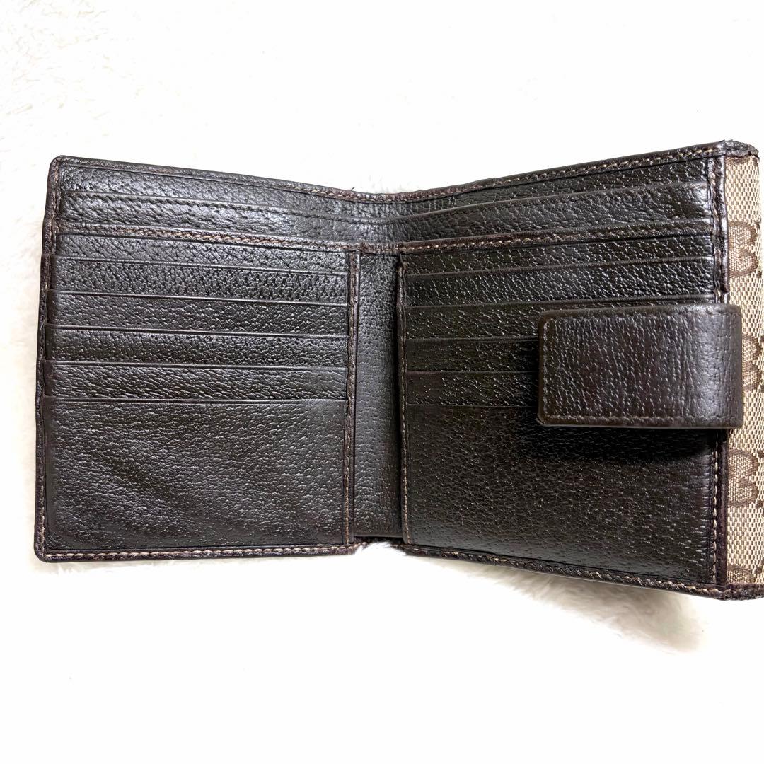 良品 GUCCIグッチ GGキャンバスWホック 折り財布 シェリーリボン　箱付